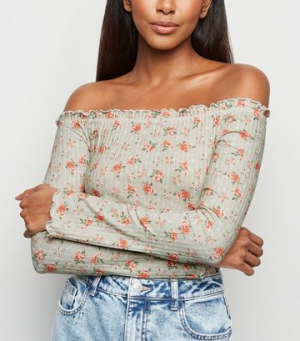 Haut Femme Vert à Fleurs - Modèle Off-Shoulder
